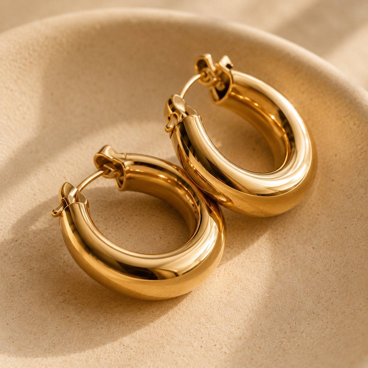 Bold gold hoop earrings saved from Mejuri